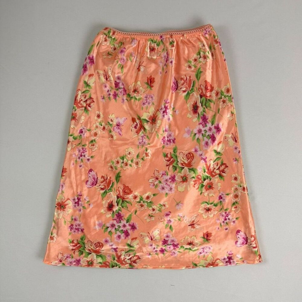 Cherokee Y2K Orange Floral Satin Slip Skirt